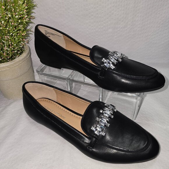 ADRIENNE VITTANDINI WOMEN'S DRU RHINESTONE GLAM LOAFER, BLACK SIZE 8.5 NWOT - Picture 1 of 5